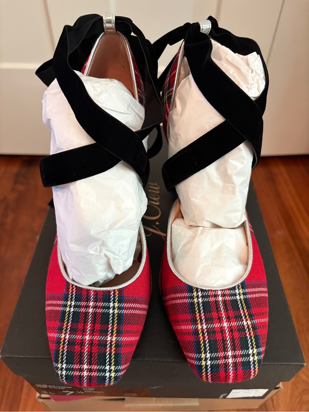 J. Crew Red Plaid Two-Piece Lace-Up Block Heel Pump - Picture 2 of 3